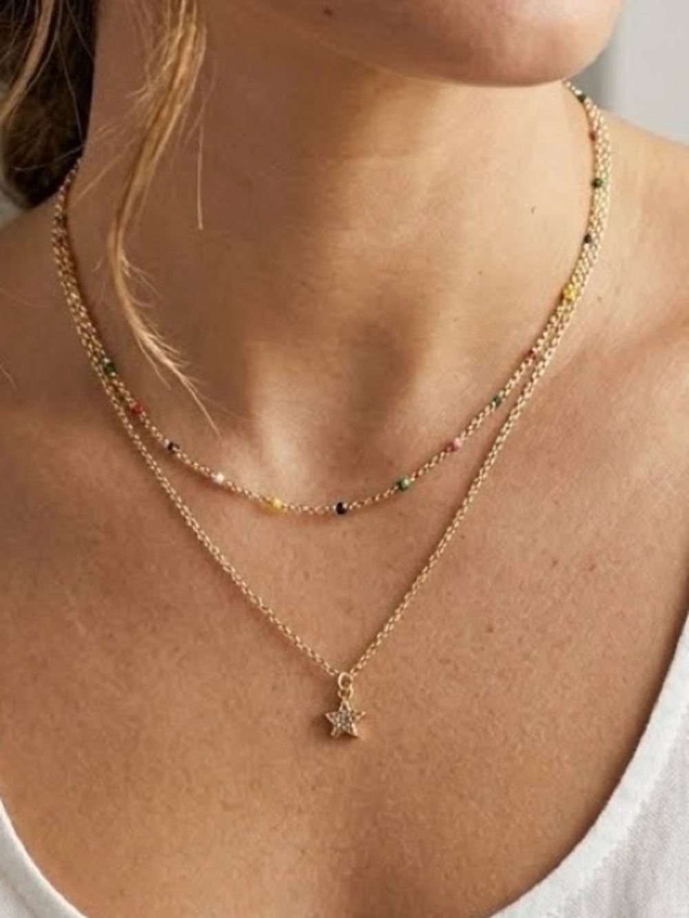 Adina Eden Gold Plated Star Pendant Layered Necklace with Multicolor Beads